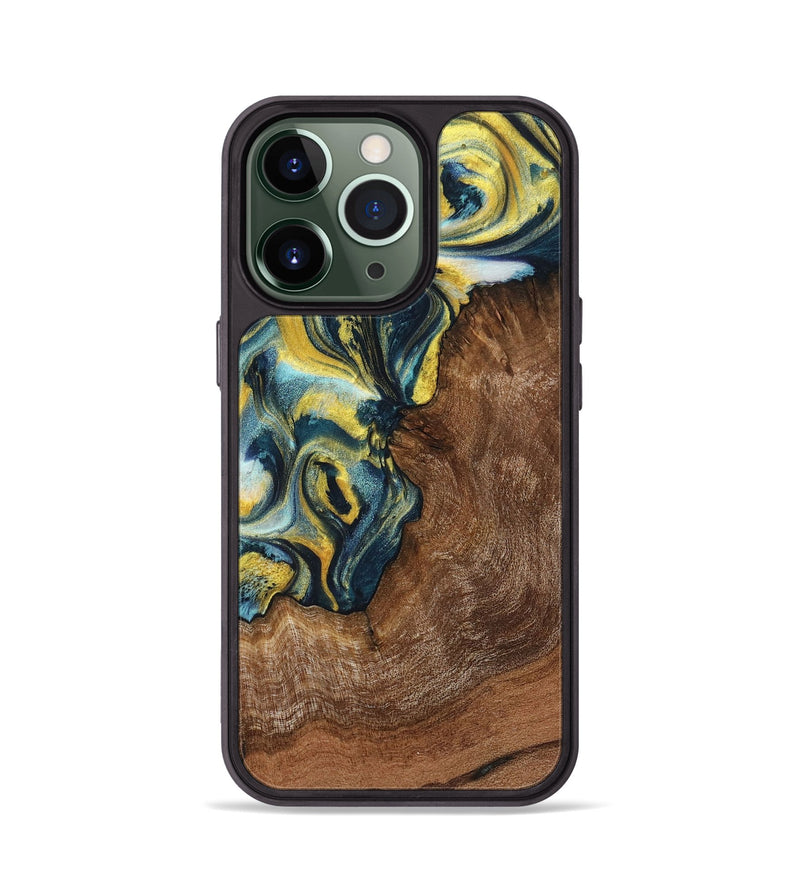 iPhone 13 Pro Wood+Resin Phone Case - Lane (Teal & Gold, 719575)