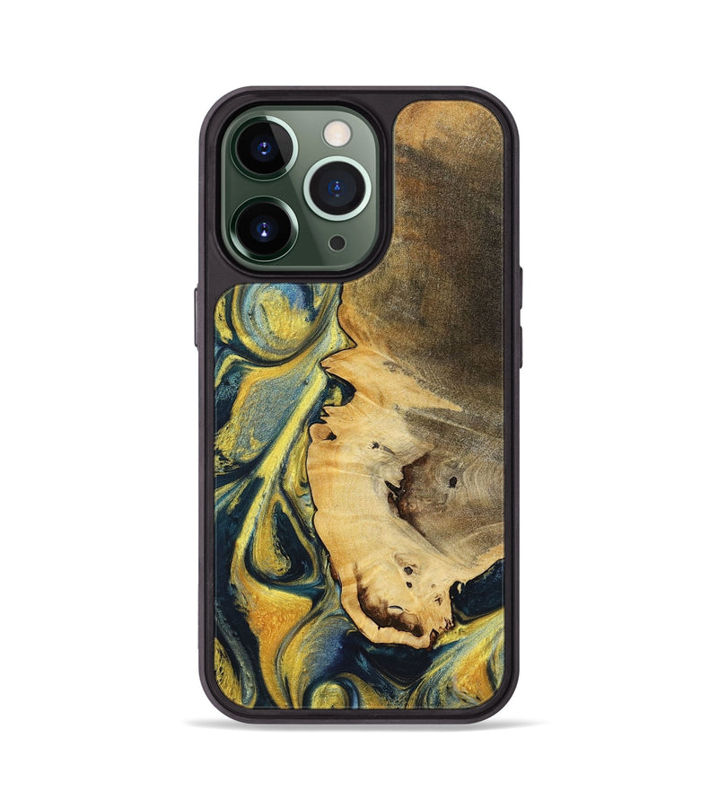 iPhone 13 Pro Wood+Resin Phone Case - Lincoln (Teal & Gold, 719576)