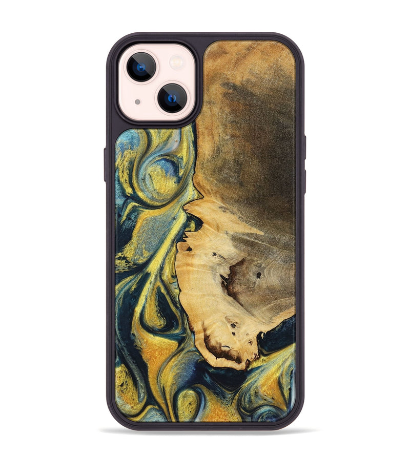 iPhone 14 Plus Wood+Resin Phone Case - Lincoln (Teal & Gold, 719576)