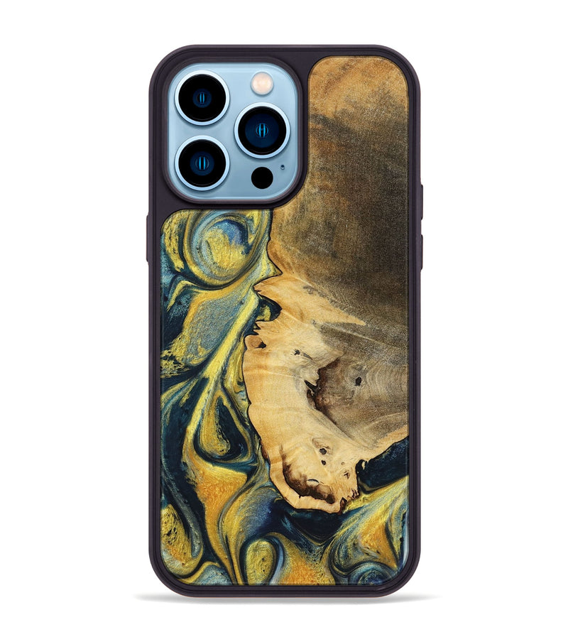 iPhone 14 Pro Max Wood+Resin Phone Case - Lincoln (Teal & Gold, 719576)