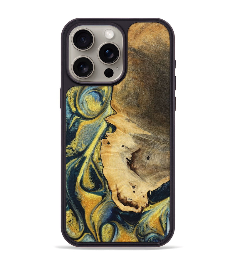 iPhone 15 Pro Max Wood+Resin Phone Case - Lincoln (Teal & Gold, 719576)