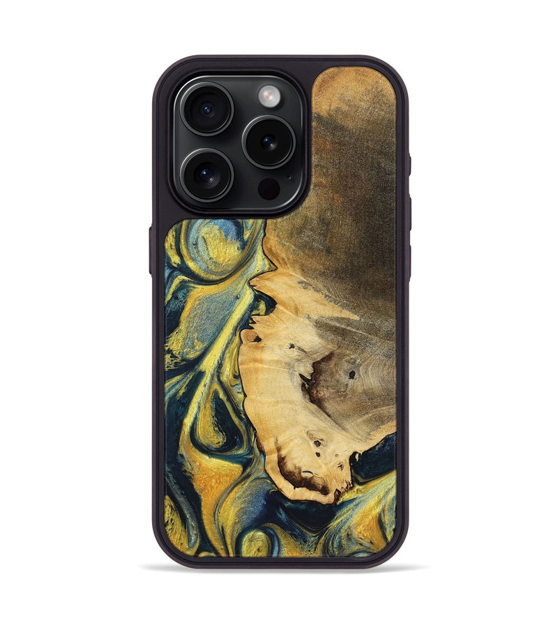 iPhone 15 Pro Wood+Resin Phone Case - Lincoln (Teal & Gold, 719576)