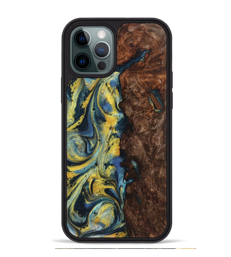 iPhone 12 Pro Max Wood+Resin Phone Case - Payton (Teal & Gold, 719578)