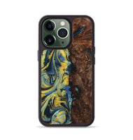 iPhone 13 Pro Wood+Resin Phone Case - Payton (Teal & Gold, 719578)