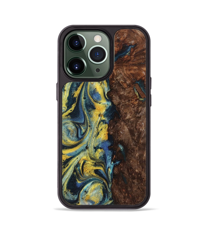 iPhone 13 Pro Wood+Resin Phone Case - Payton (Teal & Gold, 719578)