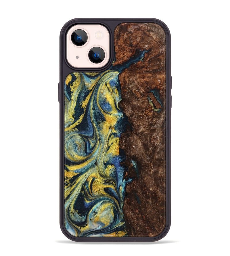 iPhone 14 Plus Wood+Resin Phone Case - Payton (Teal & Gold, 719578)