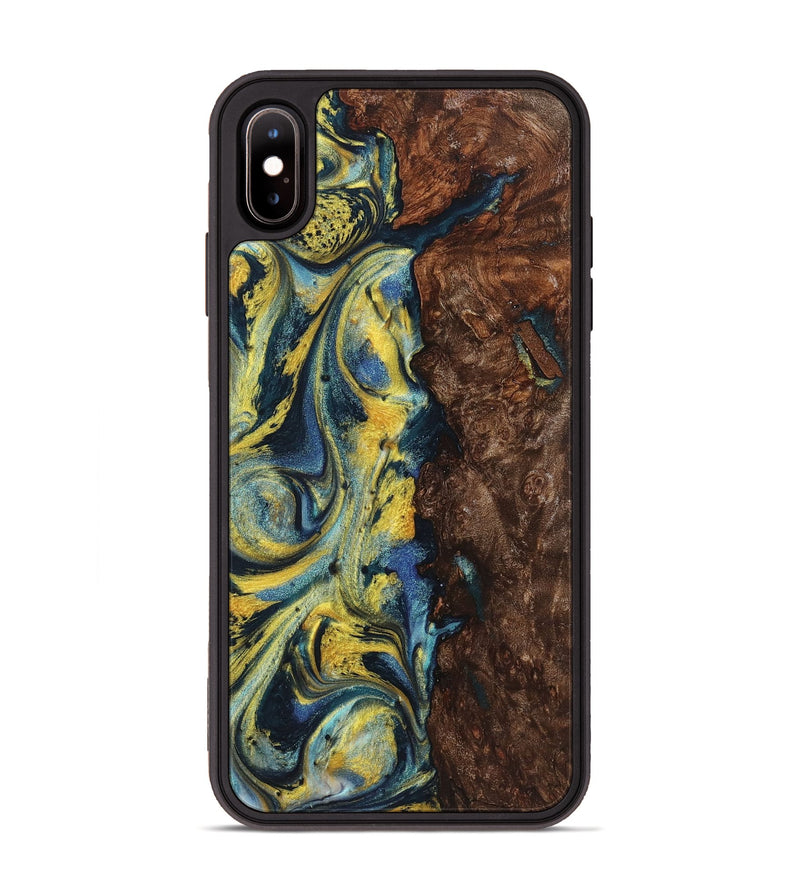 iPhone Xs Max Wood+Resin Phone Case - Payton (Teal & Gold, 719578)