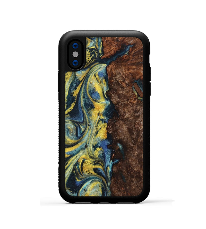 iPhone Xs Wood+Resin Phone Case - Payton (Teal & Gold, 719578)