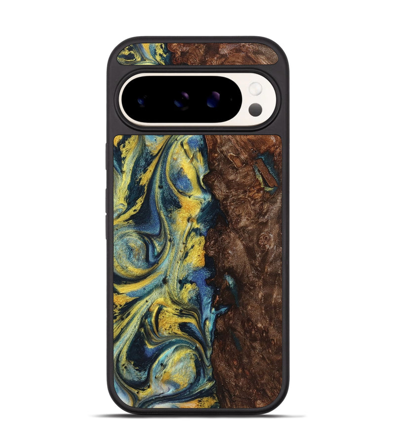 Pixel 9 Wood+Resin Phone Case - Payton (Teal & Gold, 719578)