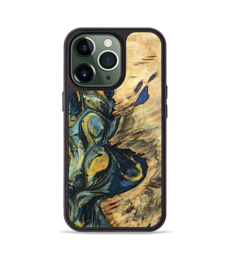 iPhone 13 Pro Wood+Resin Phone Case - Jakob (Teal & Gold, 719579)