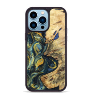 iPhone 14 Pro Max Wood+Resin Phone Case - Jakob (Teal & Gold, 719579)