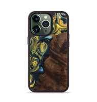 iPhone 13 Pro Wood+Resin Phone Case - Karina (Teal & Gold, 719580)