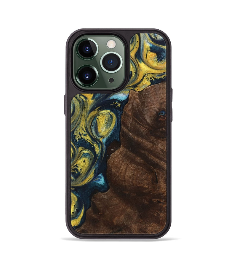 iPhone 13 Pro Wood+Resin Phone Case - Karina (Teal & Gold, 719580)