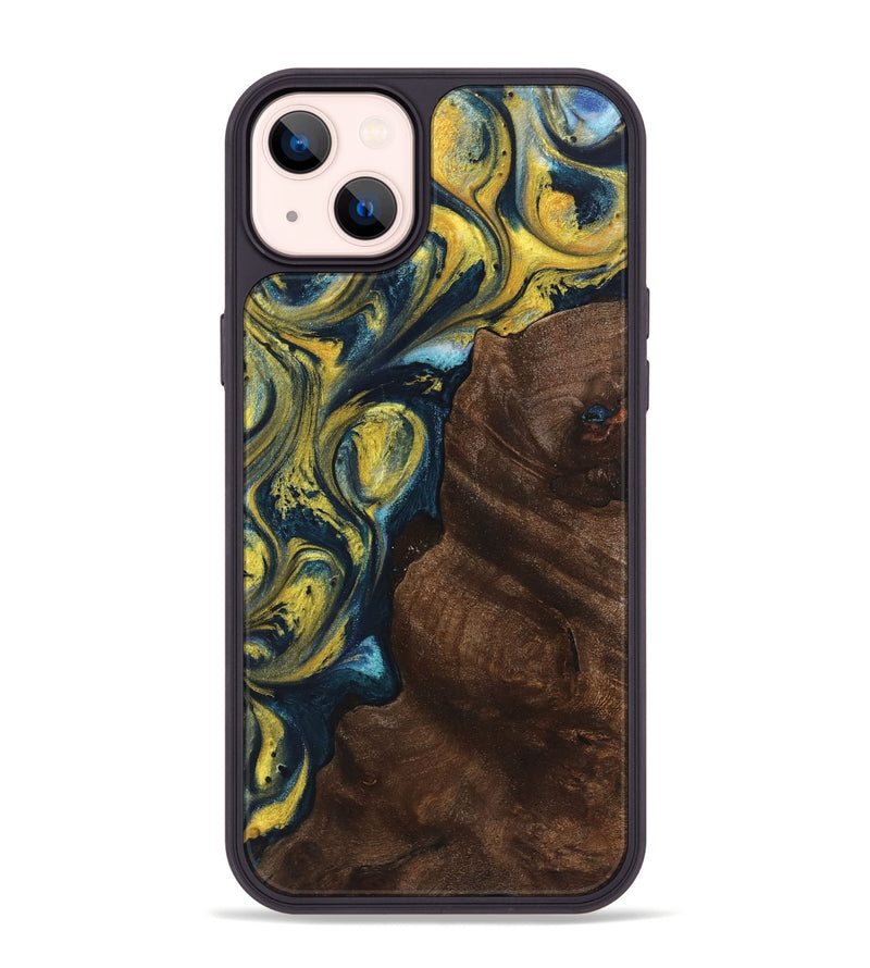 iPhone 14 Plus Wood+Resin Phone Case - Karina (Teal & Gold, 719580)