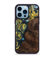 iPhone 14 Pro Max Wood+Resin Phone Case - Karina (Teal & Gold, 719580)