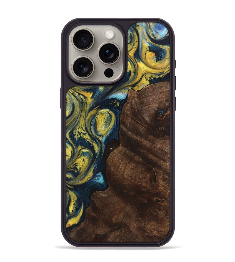 iPhone 15 Pro Max Wood+Resin Phone Case - Karina (Teal & Gold, 719580)