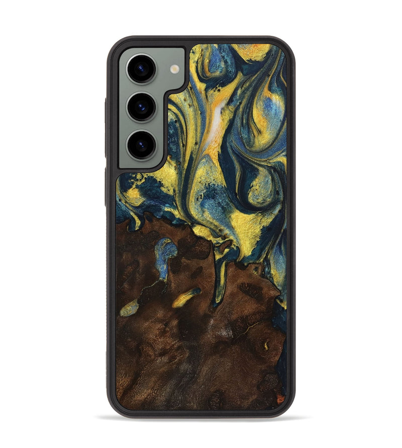 Galaxy S23 Plus Wood+Resin Phone Case - Bennie (Teal & Gold, 719581)