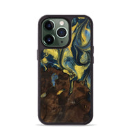 iPhone 13 Pro Wood+Resin Phone Case - Bennie (Teal & Gold, 719581)