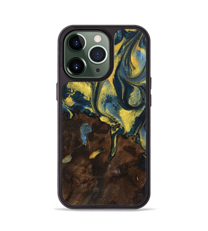 iPhone 13 Pro Wood+Resin Phone Case - Bennie (Teal & Gold, 719581)