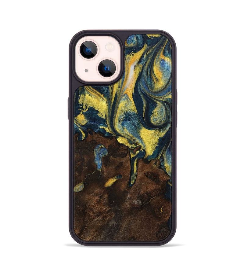 iPhone 14 Wood+Resin Phone Case - Bennie (Teal & Gold, 719581)