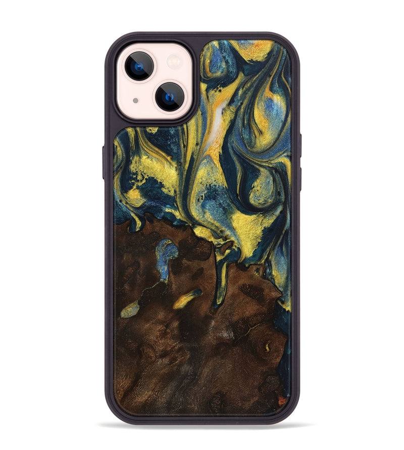 iPhone 14 Plus Wood+Resin Phone Case - Bennie (Teal & Gold, 719581)