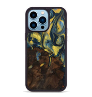 iPhone 14 Pro Max Wood+Resin Phone Case - Bennie (Teal & Gold, 719581)