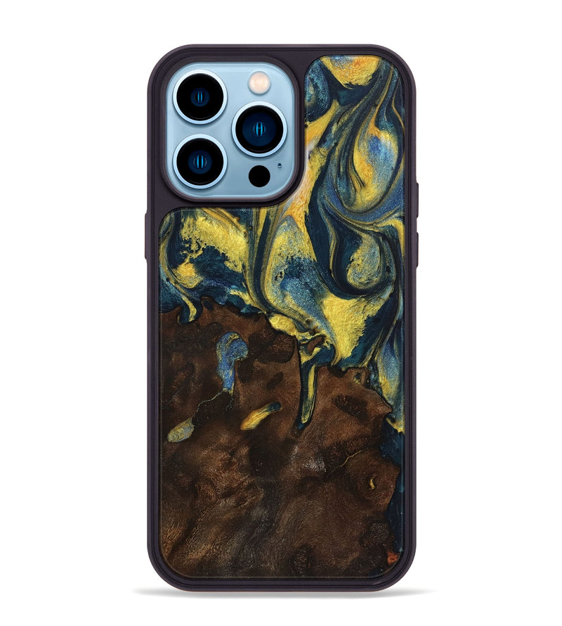 iPhone 14 Pro Max Wood+Resin Phone Case - Bennie (Teal & Gold, 719581)