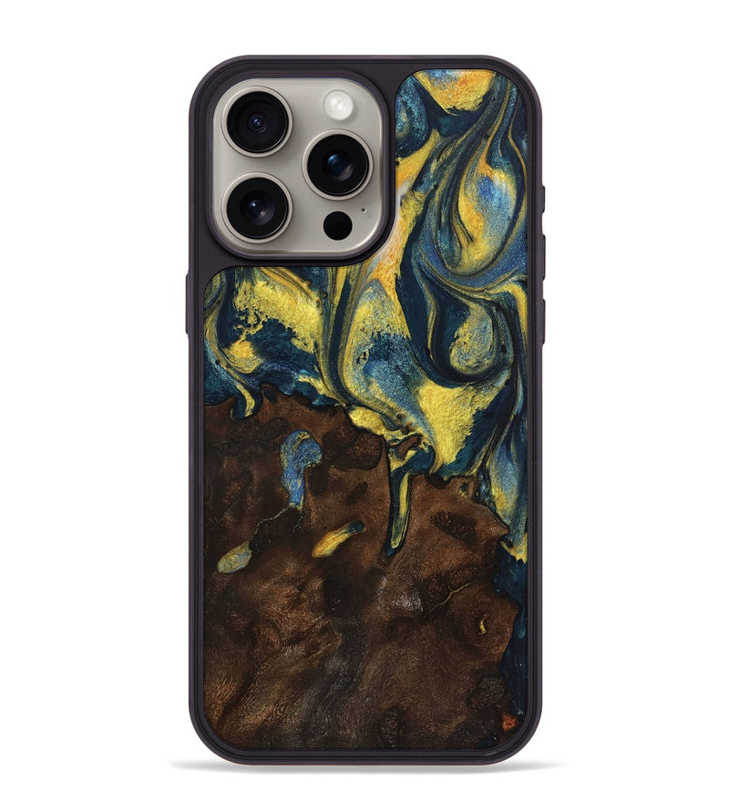 iPhone 15 Pro Max Wood+Resin Phone Case - Bennie (Teal & Gold, 719581)