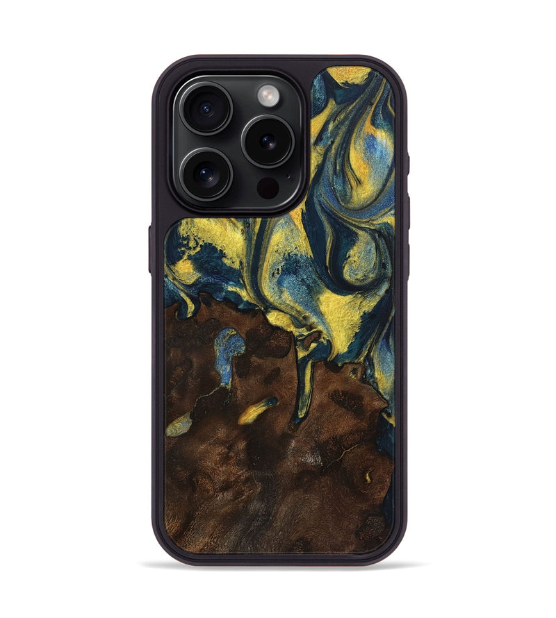 iPhone 15 Pro Wood+Resin Phone Case - Bennie (Teal & Gold, 719581)