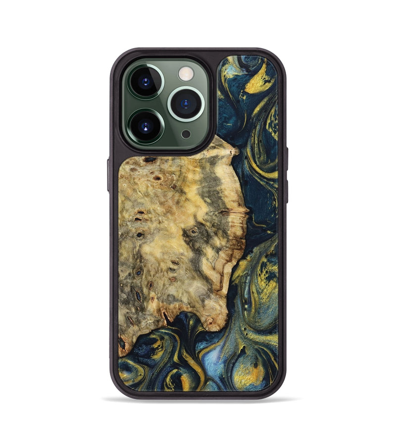 iPhone 13 Pro Wood+Resin Phone Case - Keri (Teal & Gold, 719582)