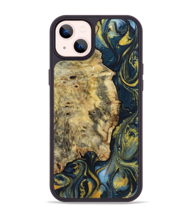 iPhone 14 Plus Wood+Resin Phone Case - Keri (Teal & Gold, 719582)