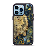 iPhone 14 Pro Max Wood+Resin Phone Case - Keri (Teal & Gold, 719582)