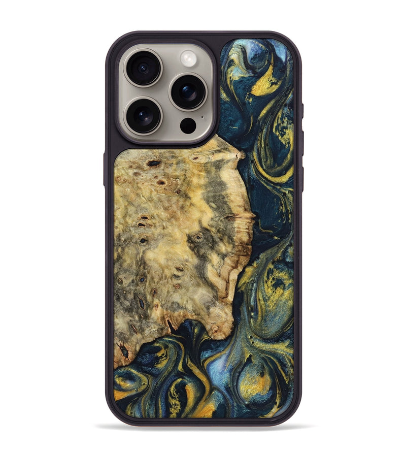 iPhone 15 Pro Max Wood+Resin Phone Case - Keri (Teal & Gold, 719582)