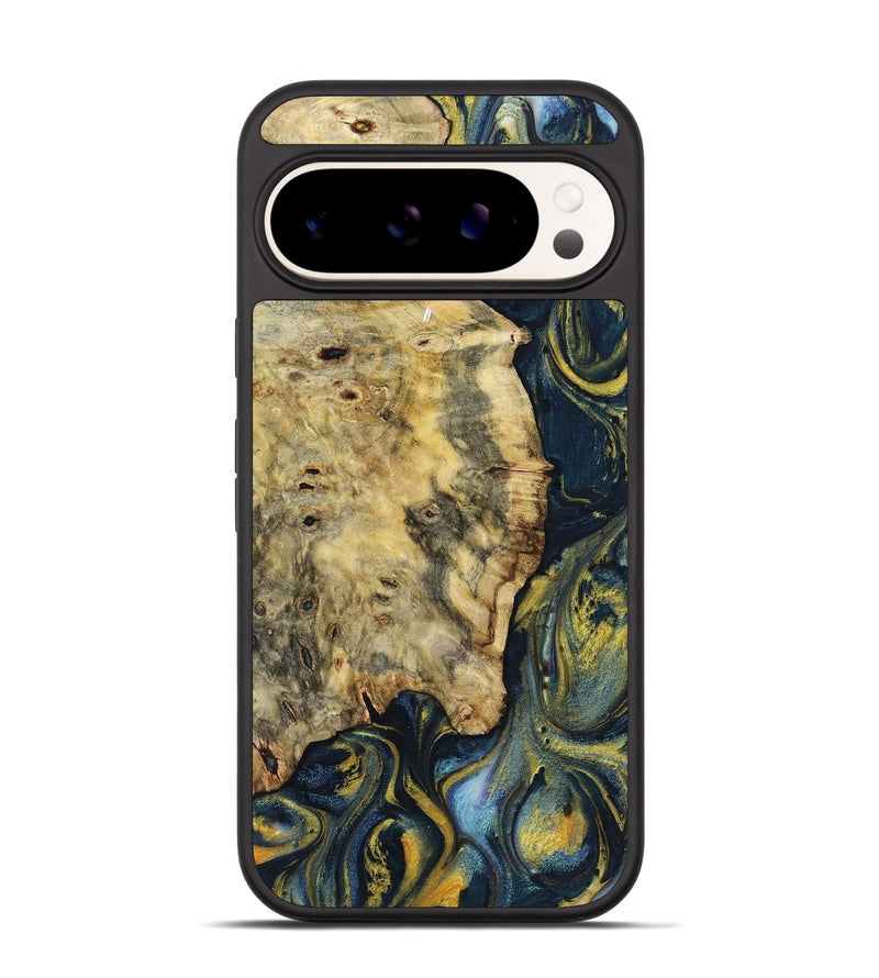 Pixel 9 Wood+Resin Phone Case - Keri (Teal & Gold, 719582)