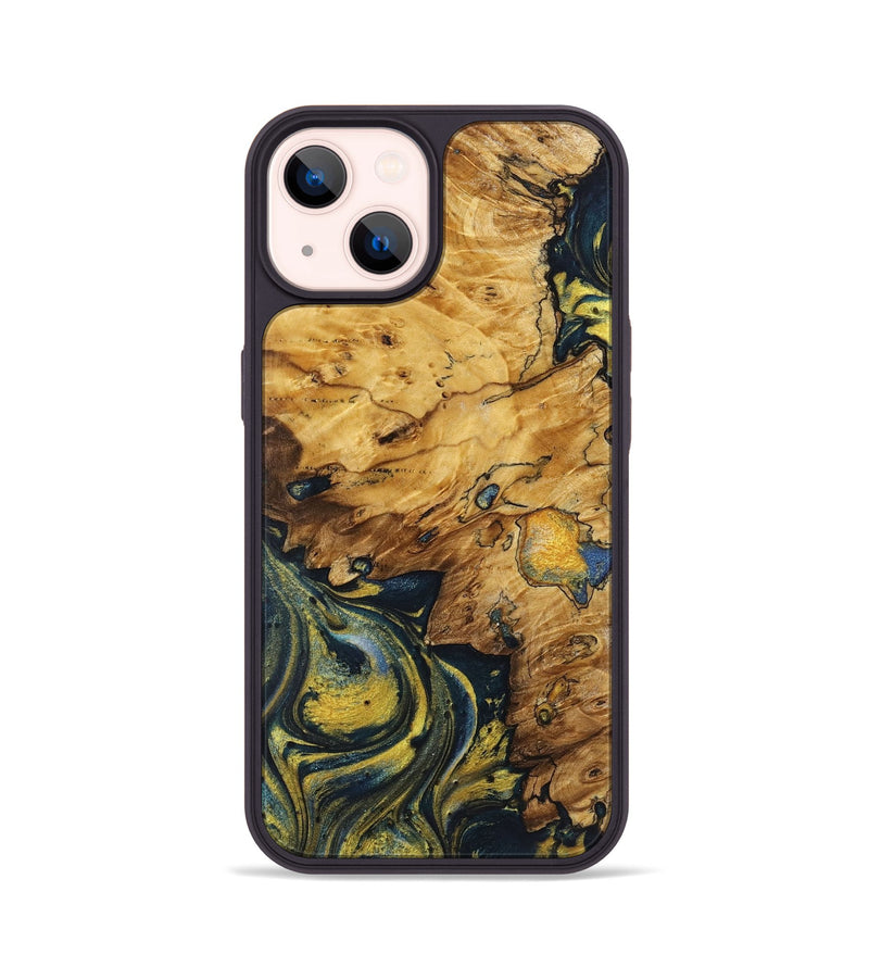 iPhone 14 Wood+Resin Phone Case - Jaxon (Teal & Gold, 719583)