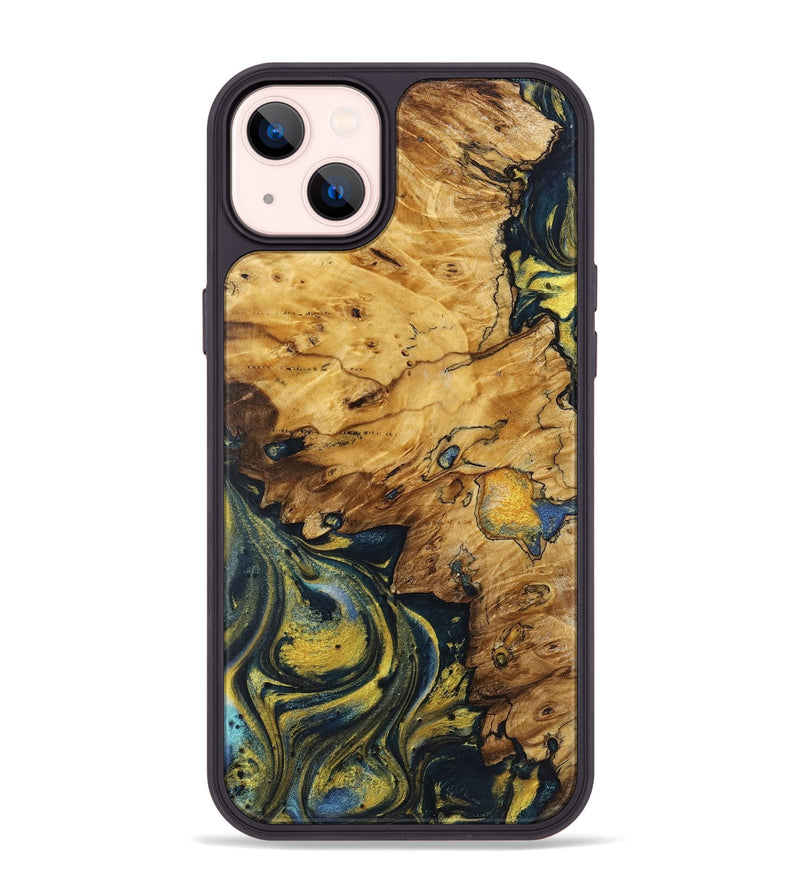 iPhone 14 Plus Wood+Resin Phone Case - Jaxon (Teal & Gold, 719583)