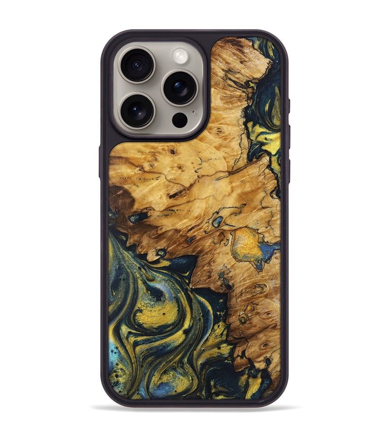 iPhone 15 Pro Max Wood+Resin Phone Case - Jaxon (Teal & Gold, 719583)