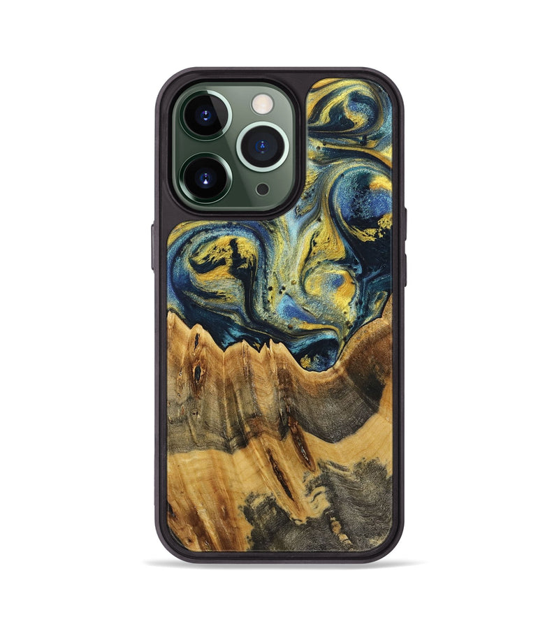 iPhone 13 Pro Wood+Resin Phone Case - Chase (Teal & Gold, 719585)