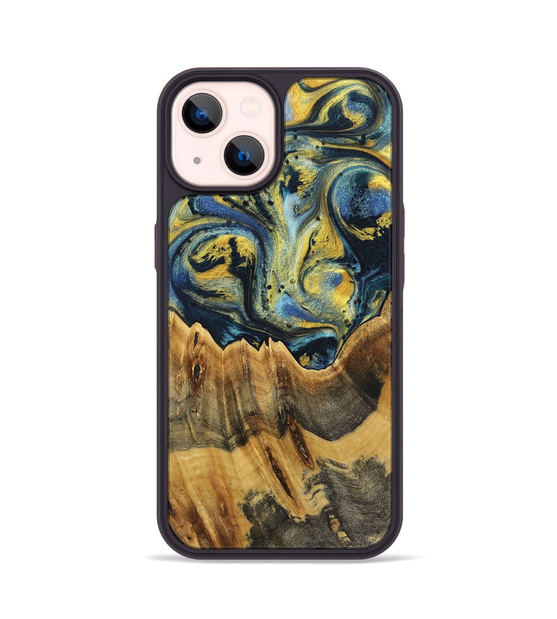 iPhone 14 Wood+Resin Phone Case - Chase (Teal & Gold, 719585)