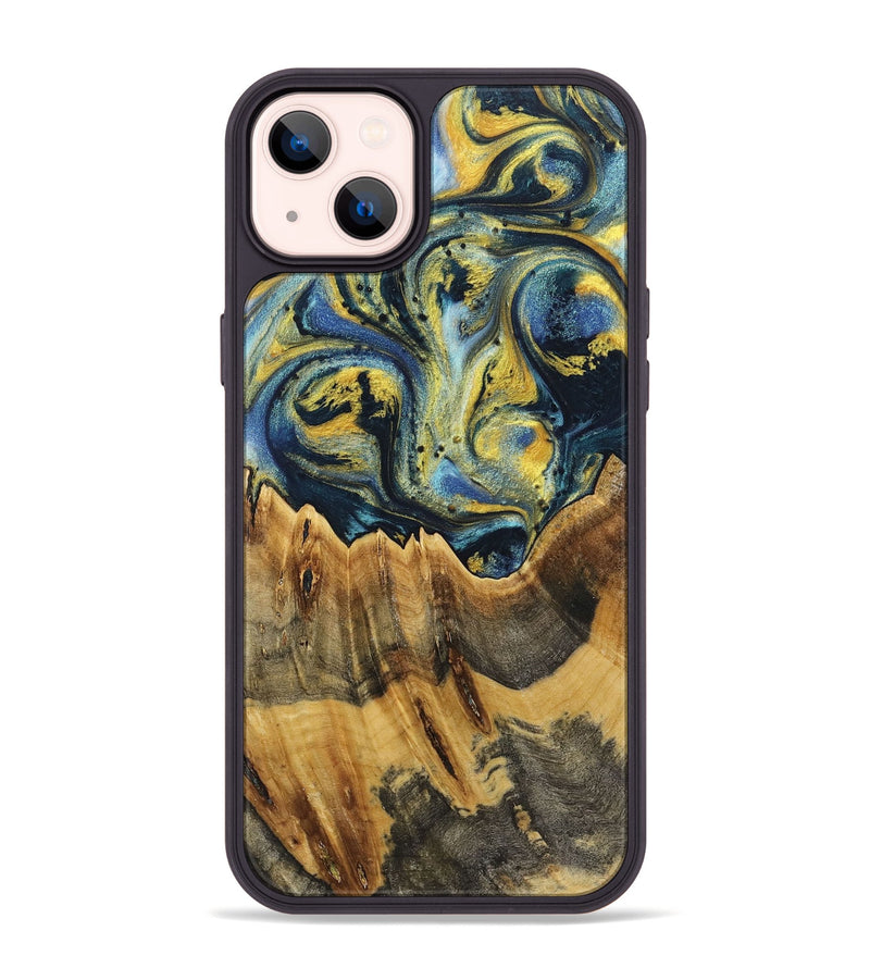 iPhone 14 Plus Wood+Resin Phone Case - Chase (Teal & Gold, 719585)