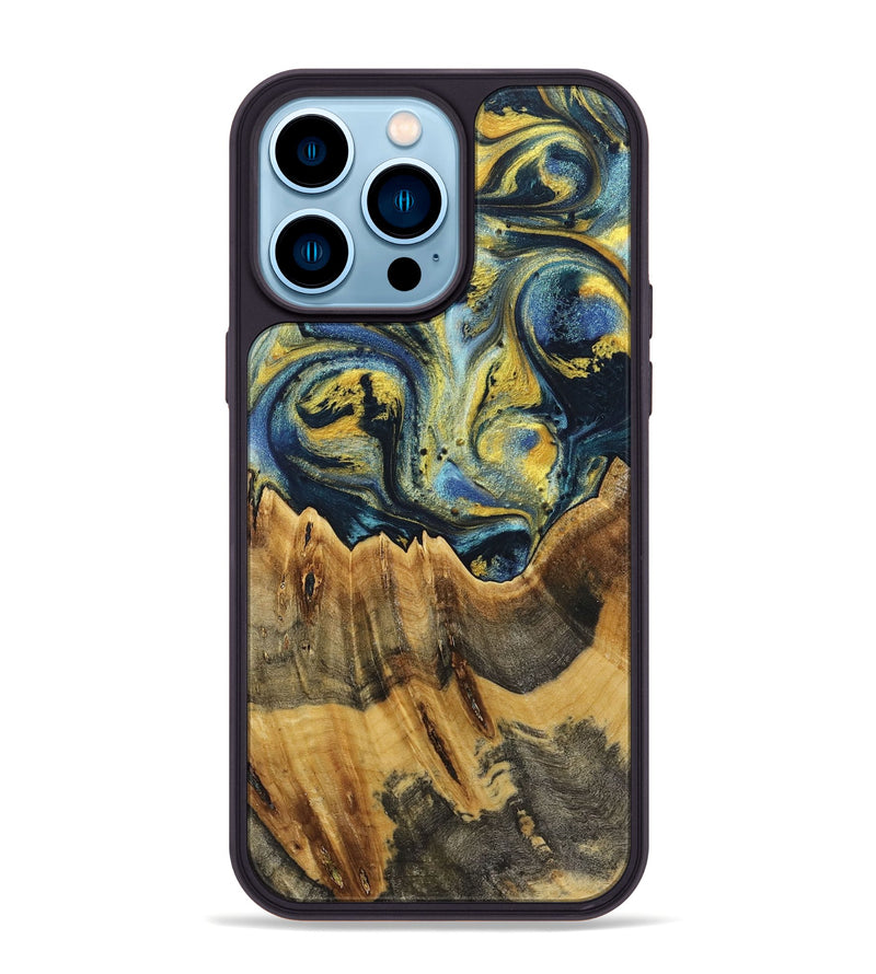 iPhone 14 Pro Max Wood+Resin Phone Case - Chase (Teal & Gold, 719585)