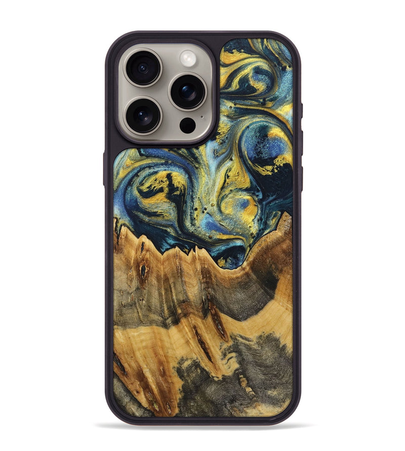 iPhone 15 Pro Max Wood+Resin Phone Case - Chase (Teal & Gold, 719585)