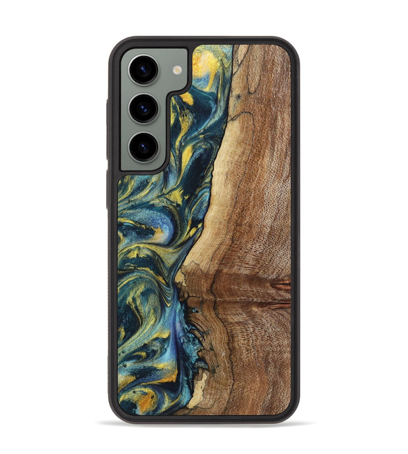 Galaxy S23 Plus Wood+Resin Phone Case - Wren (Teal & Gold, 719586)