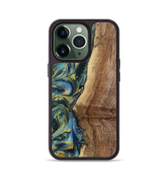 iPhone 13 Pro Wood+Resin Phone Case - Wren (Teal & Gold, 719586)