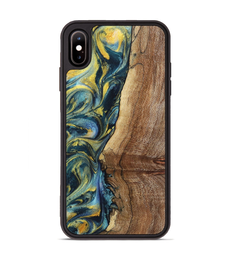 iPhone Xs Max Wood+Resin Phone Case - Wren (Teal & Gold, 719586)