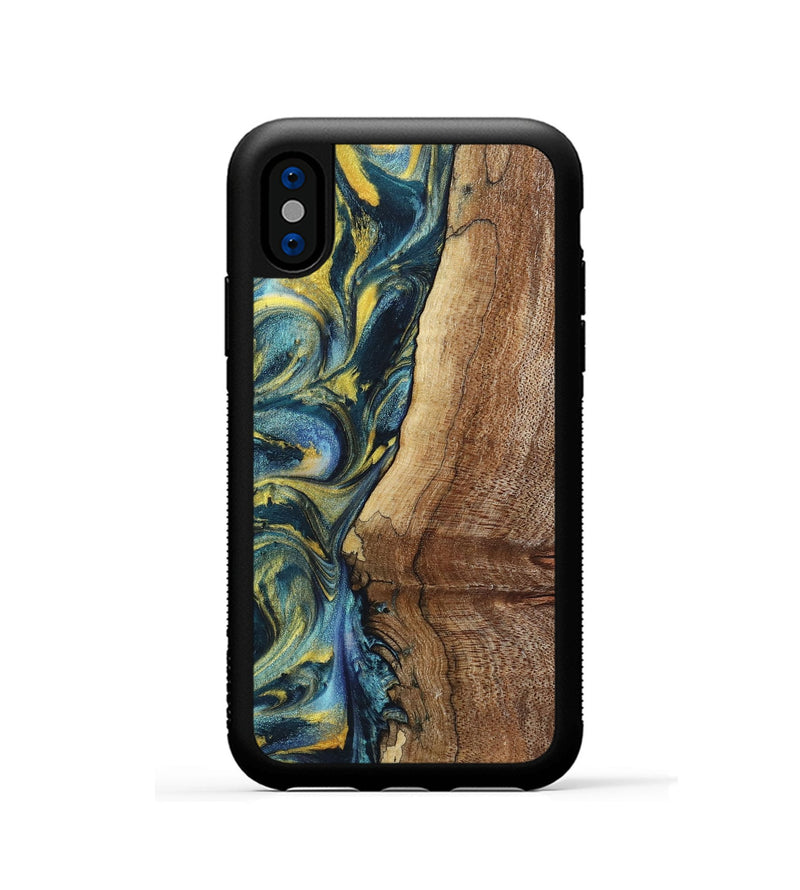 iPhone Xs Wood+Resin Phone Case - Wren (Teal & Gold, 719586)