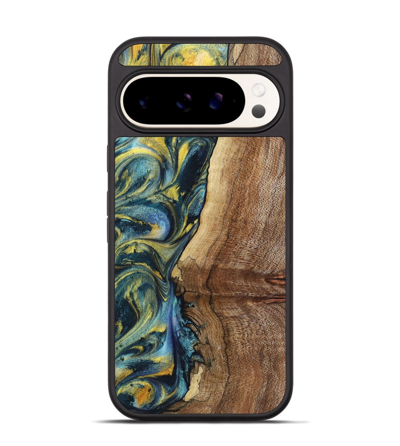 Pixel 9 Wood+Resin Phone Case - Wren (Teal & Gold, 719586)