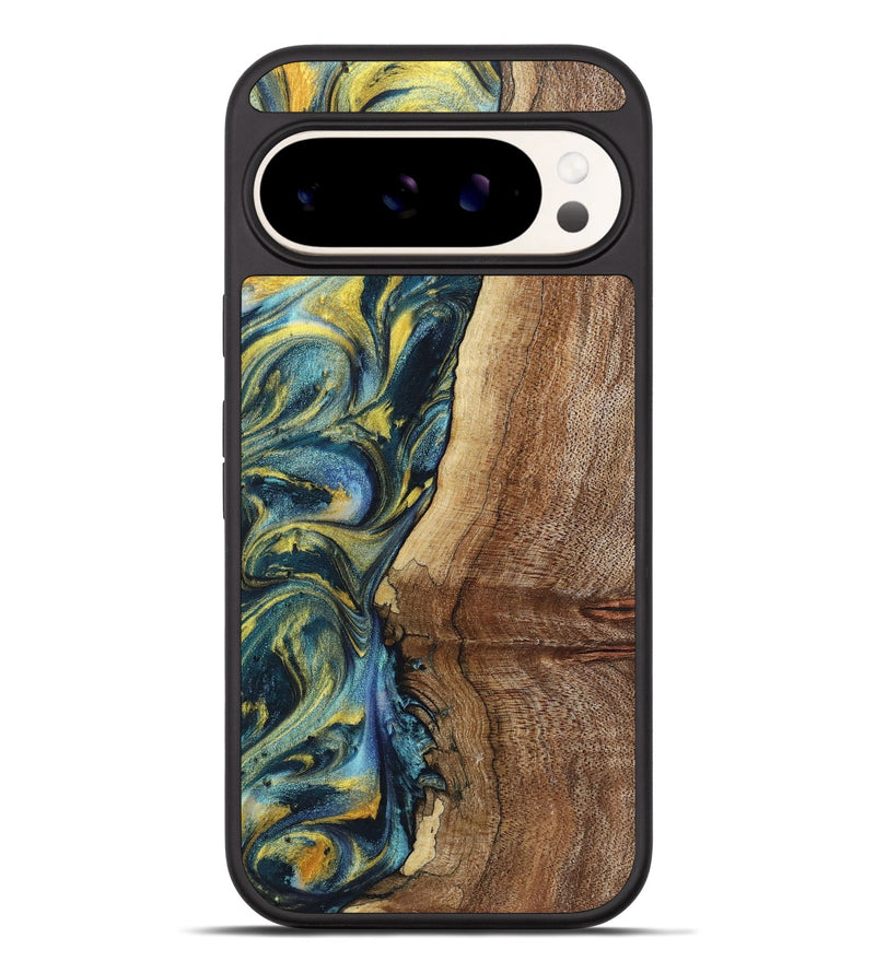 Pixel 9 Pro XL Wood+Resin Phone Case - Wren (Teal & Gold, 719586)