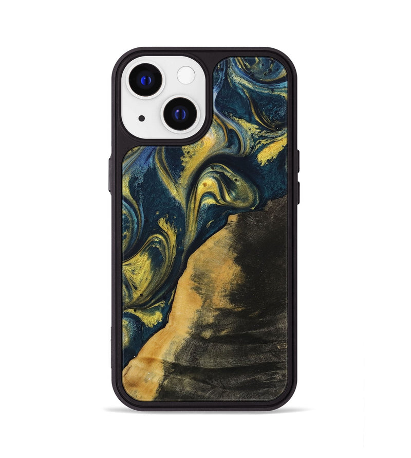 iPhone 13 Wood+Resin Phone Case - Marely (Teal & Gold, 719588)