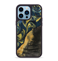 iPhone 14 Pro Max Wood+Resin Phone Case - Marely (Teal & Gold, 719588)